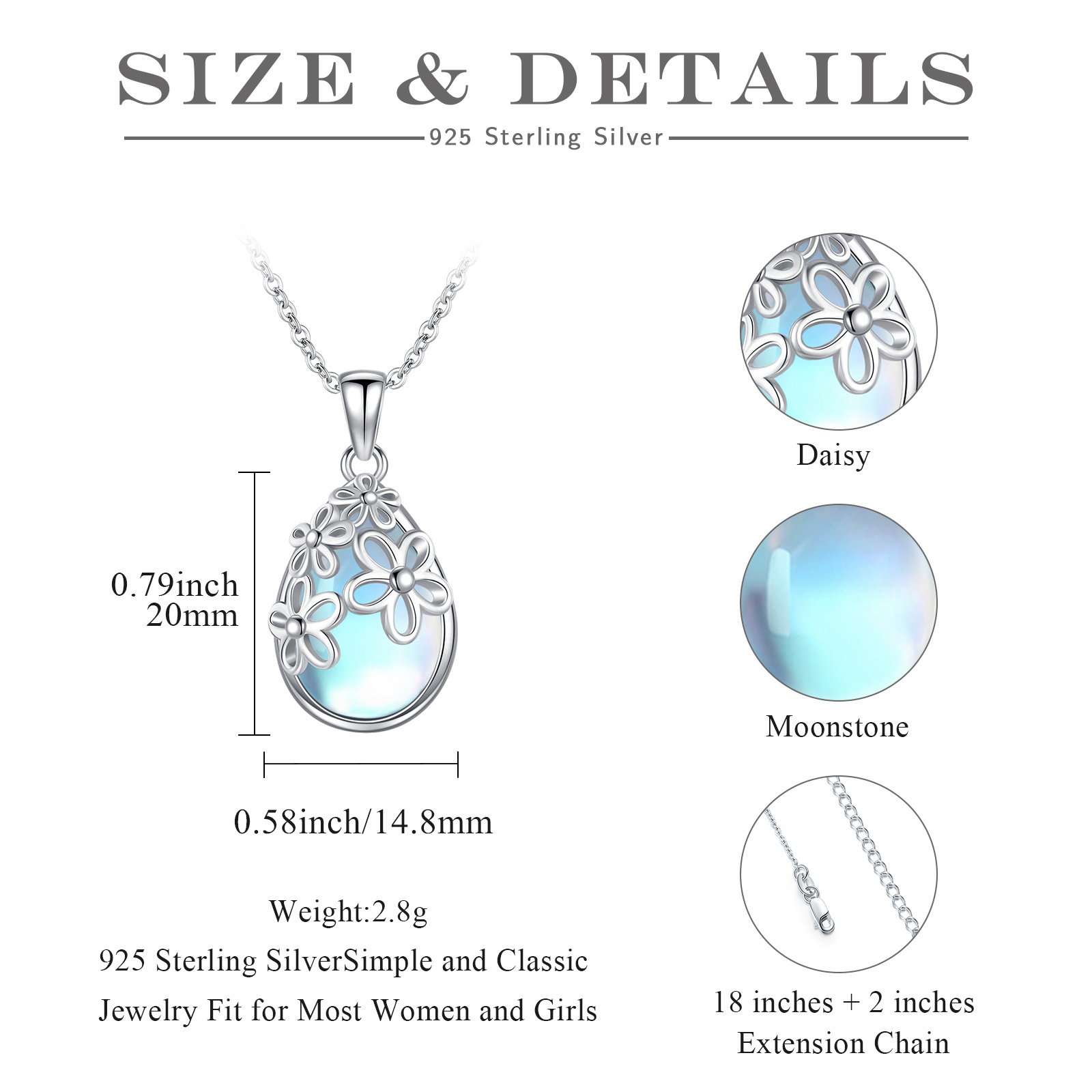 Women's 925 Sterling Silver Daisy Pendant Necklace, Gift